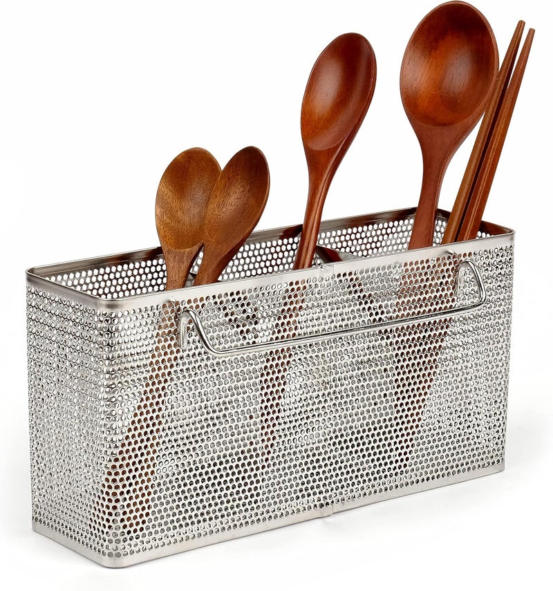 LENITH Kitchen Utensil Chopsticks Perforated Holder with Hooks - 304 Stainless Steel Storage for Organizer Dishwasher Safe (Large Rectangle) - Image 1